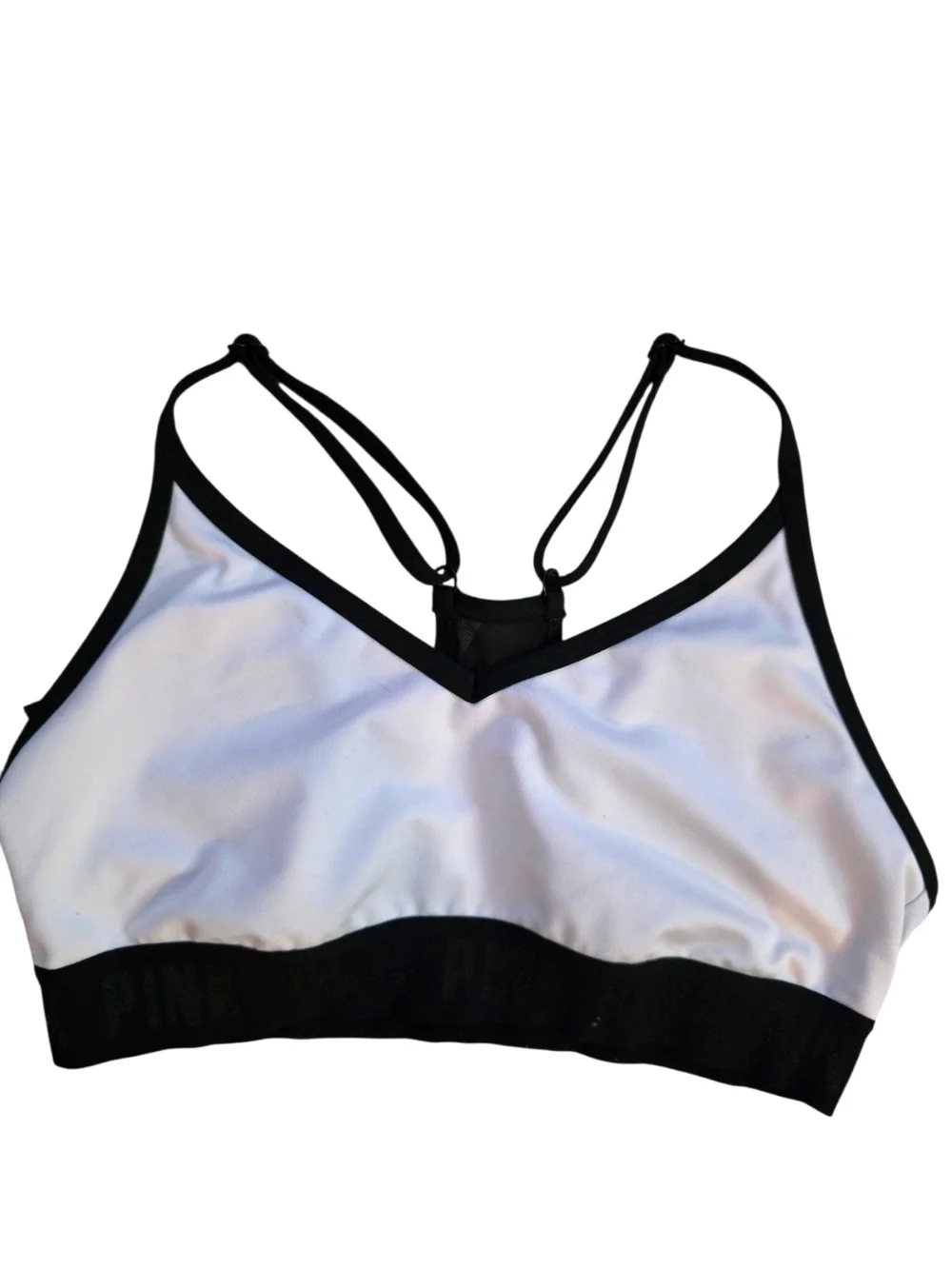 PINK Victoria's Secret White and Black Strappy Sports Bralette